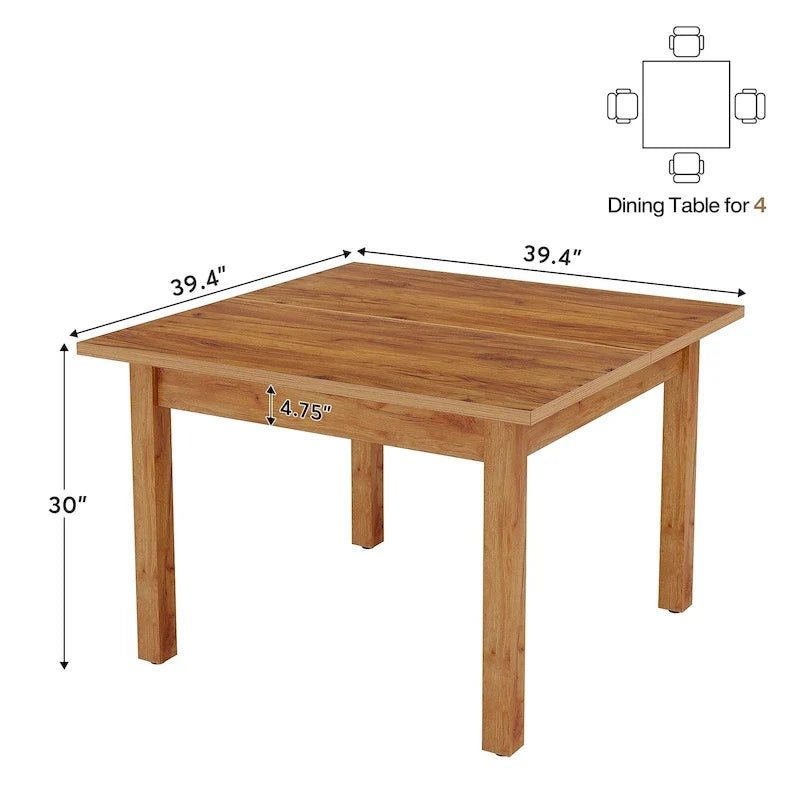 Table de salle à manger carrée de 39,4 pouces pour 2 à 4 personnes avec pieds en bois massif pour salon ou salle à manger