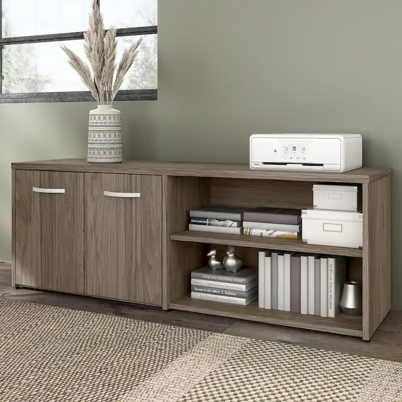 Armoire de bureau basse Deux portes Étagères ouvertes Étagères réglables