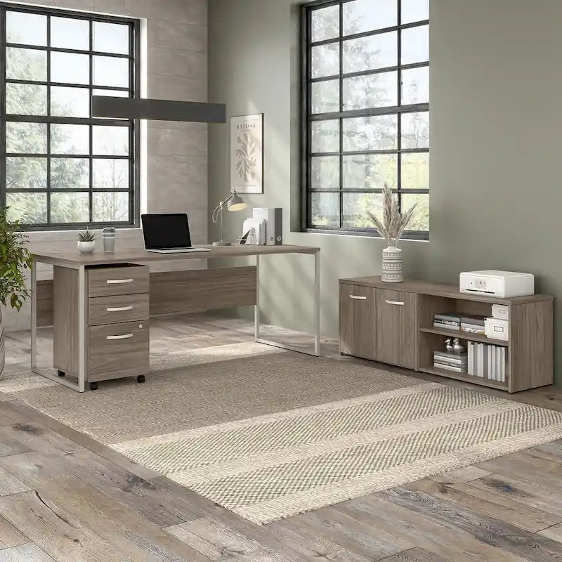 Armoire de bureau basse Deux portes Étagères ouvertes Étagères réglables