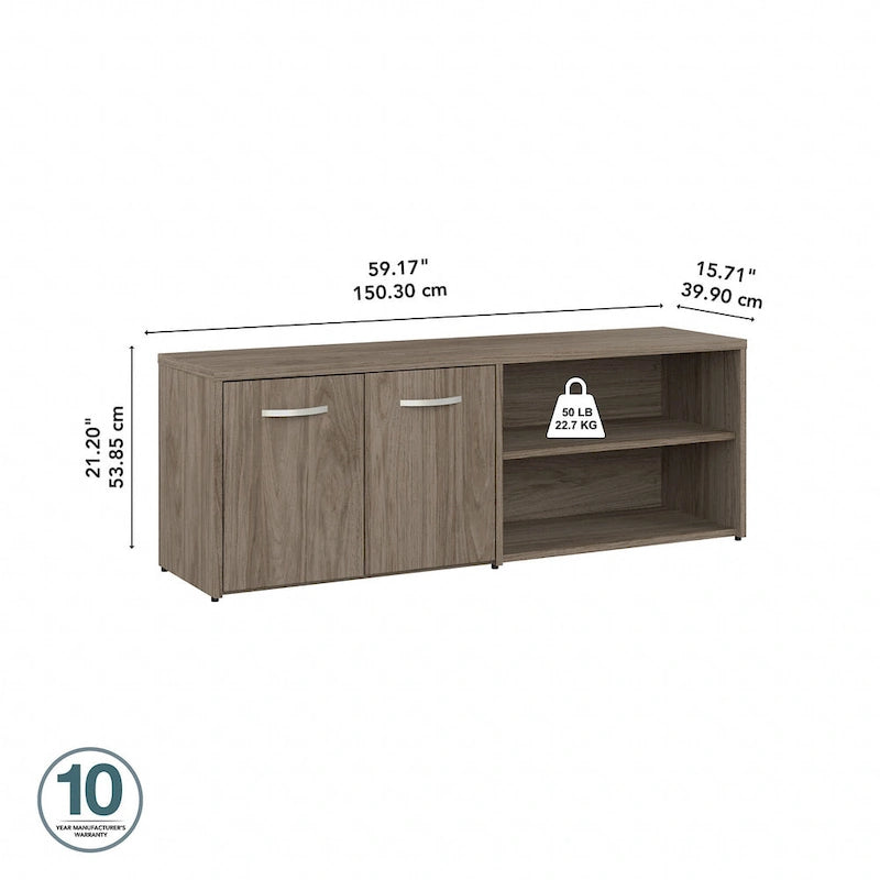 Armoire de bureau basse Deux portes Étagères ouvertes Étagères réglables