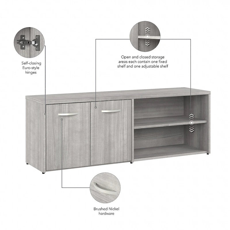 Armoire de bureau basse Deux portes Étagères ouvertes Étagères réglables