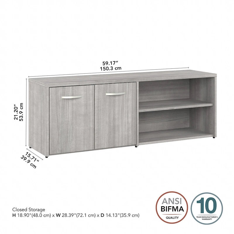Armoire de bureau basse Deux portes Étagères ouvertes Étagères réglables