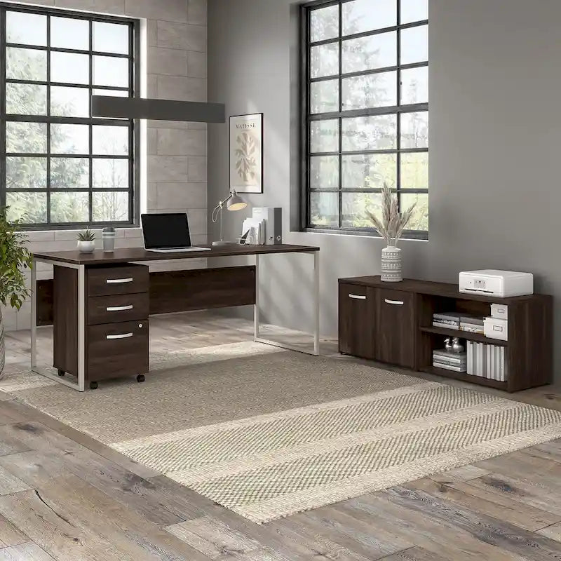 Armoire de bureau basse Deux portes Étagères ouvertes Étagères réglables