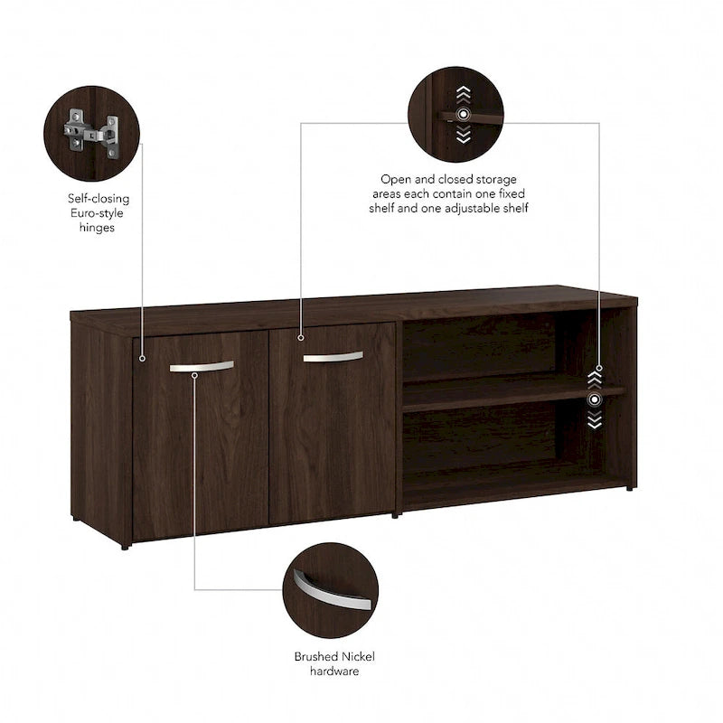 Armoire de bureau basse Deux portes Étagères ouvertes Étagères réglables