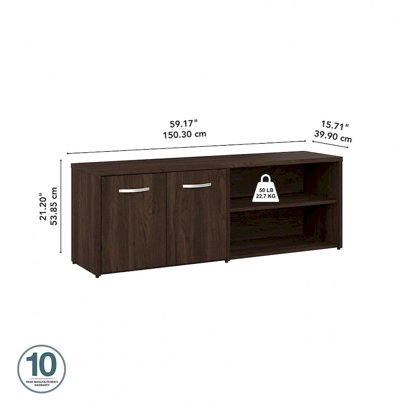 Armoire de bureau basse Deux portes Étagères ouvertes Étagères réglables