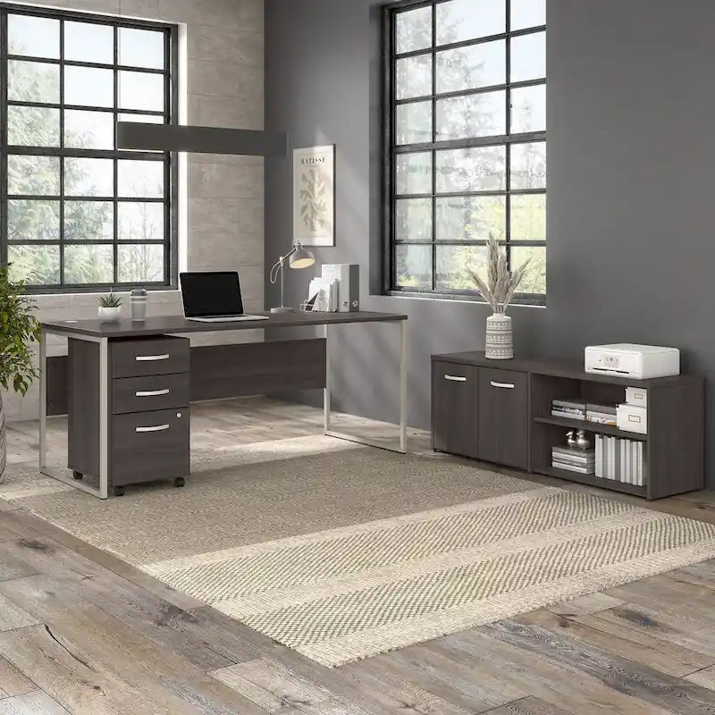 Armoire de bureau basse Deux portes Étagères ouvertes Étagères réglables