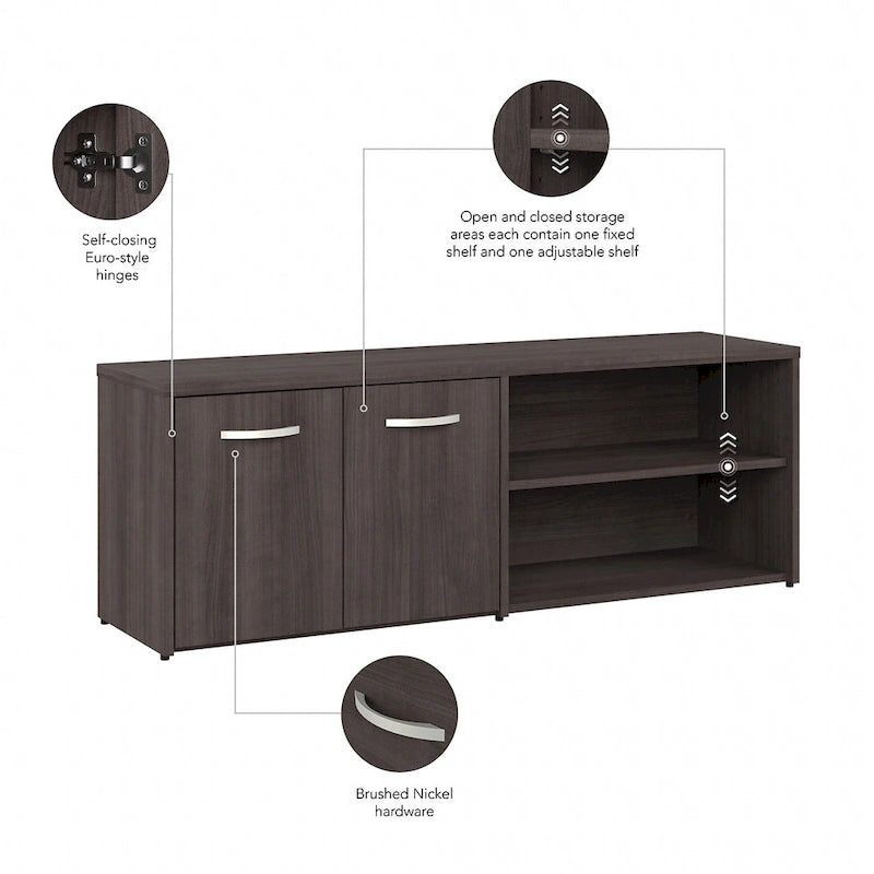 Armoire de bureau basse Deux portes Étagères ouvertes Étagères réglables