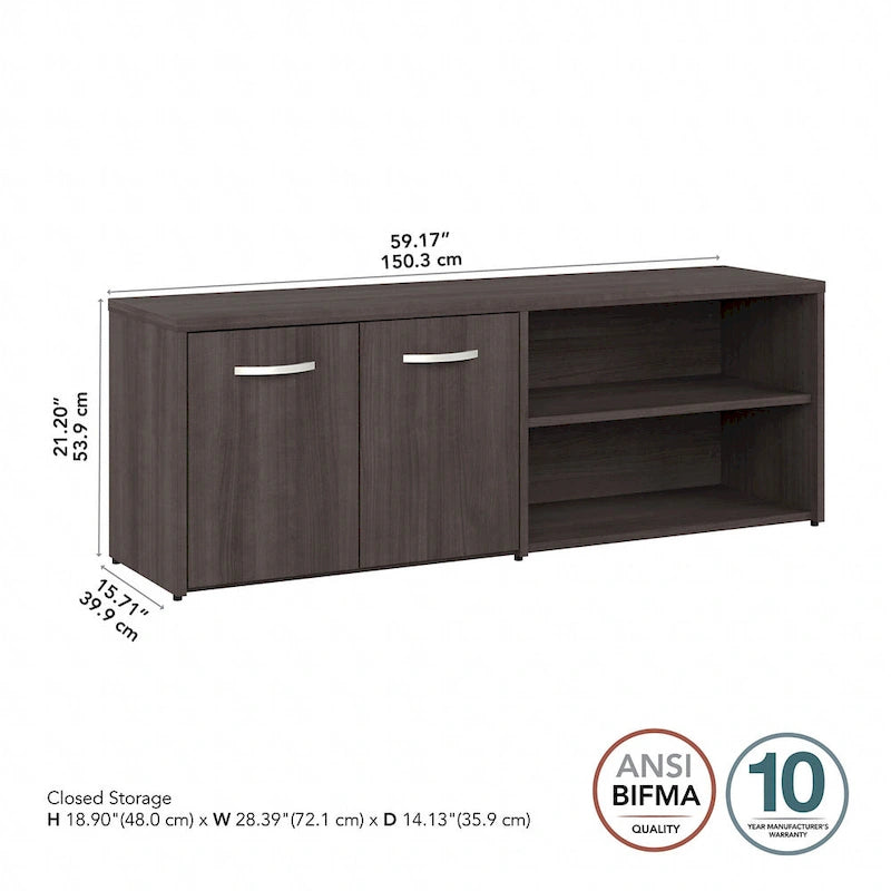 Armoire de bureau basse Deux portes Étagères ouvertes Étagères réglables