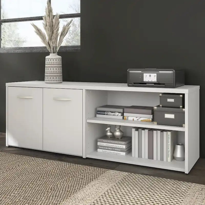 Armoire de bureau basse Deux portes Étagères ouvertes Étagères réglables