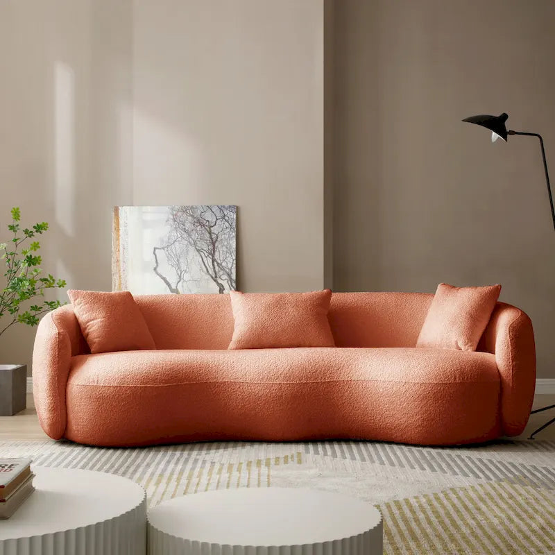 Canapé Moderne Courbe avec Rembourrage Velours Côtelé Bouclé et Coussin Épais