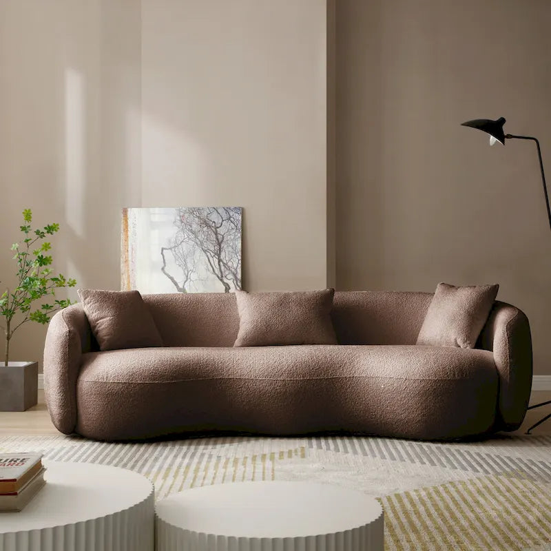 Canapé Moderne Courbe avec Rembourrage Velours Côtelé Bouclé et Coussin Épais