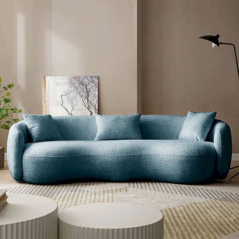 Canapé Moderne Courbe avec Rembourrage Velours Côtelé Bouclé et Coussin Épais
