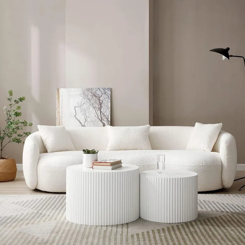 Canapé Moderne Courbe avec Rembourrage Velours Côtelé Bouclé et Coussin Épais