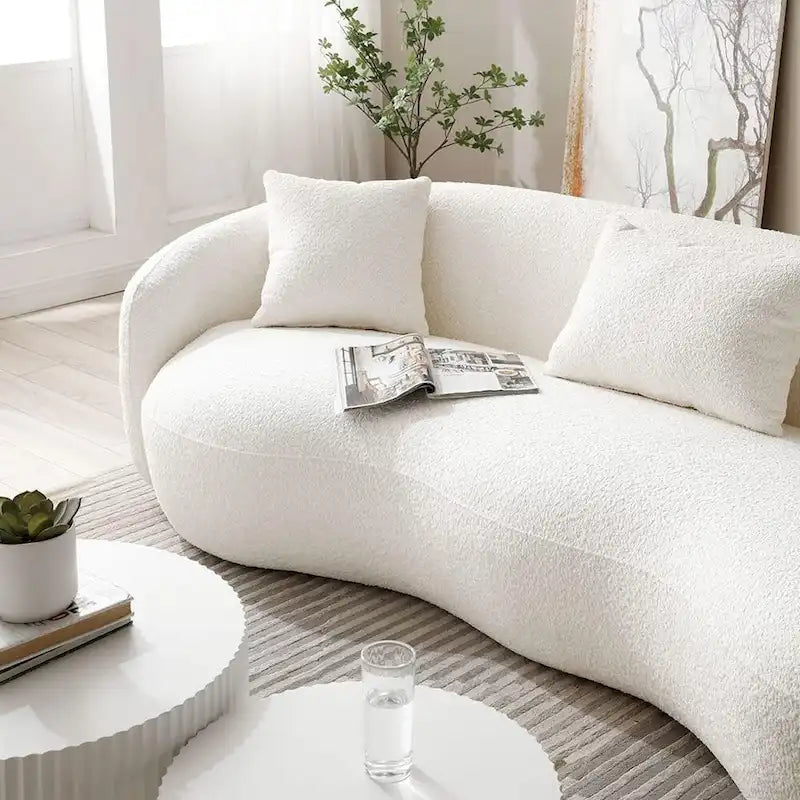 Canapé Moderne Courbe avec Rembourrage Velours Côtelé Bouclé et Coussin Épais