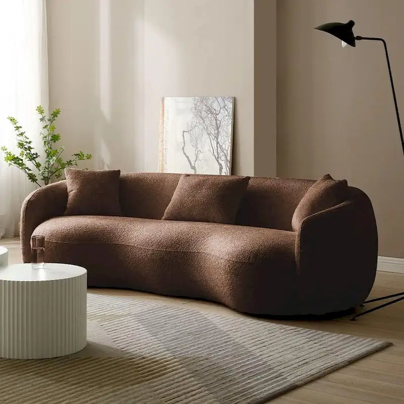 Canapé Moderne Courbe avec Rembourrage Velours Côtelé Bouclé et Coussin Épais