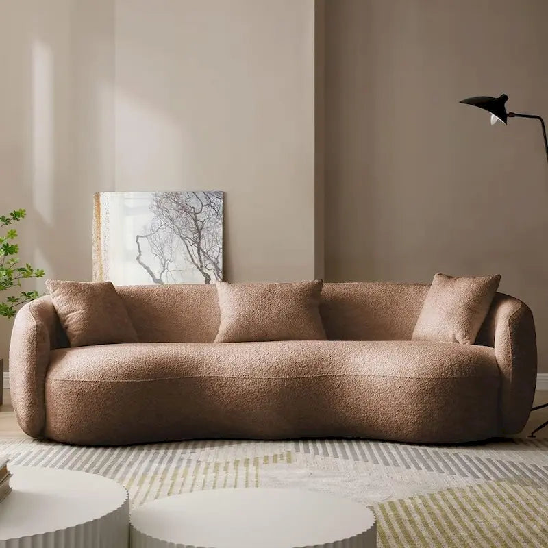 Canapé Moderne Courbe avec Rembourrage Velours Côtelé Bouclé et Coussin Épais
