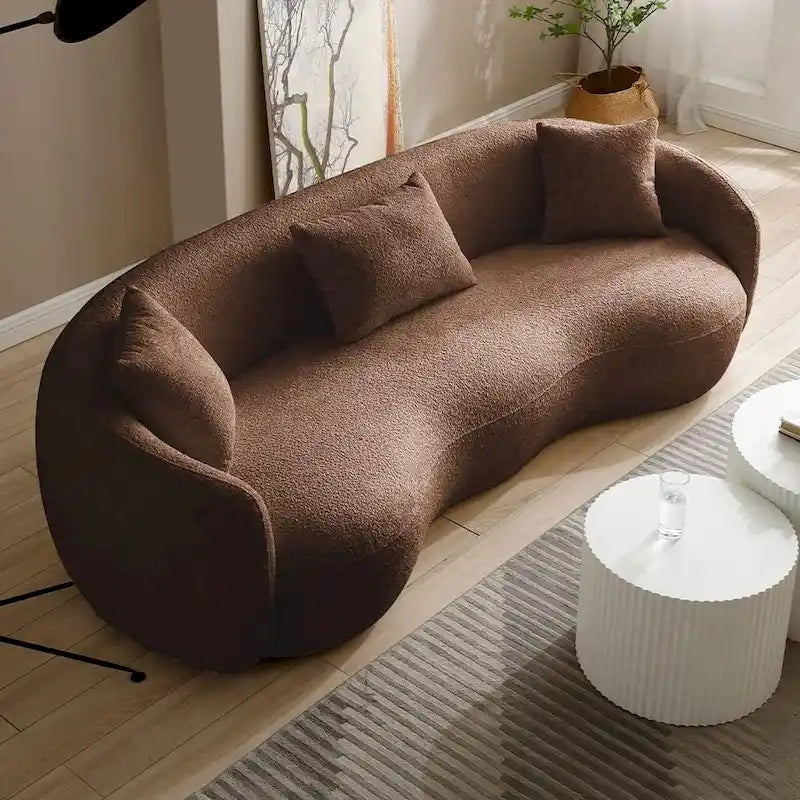 Canapé Moderne Courbe avec Rembourrage Velours Côtelé Bouclé et Coussin Épais