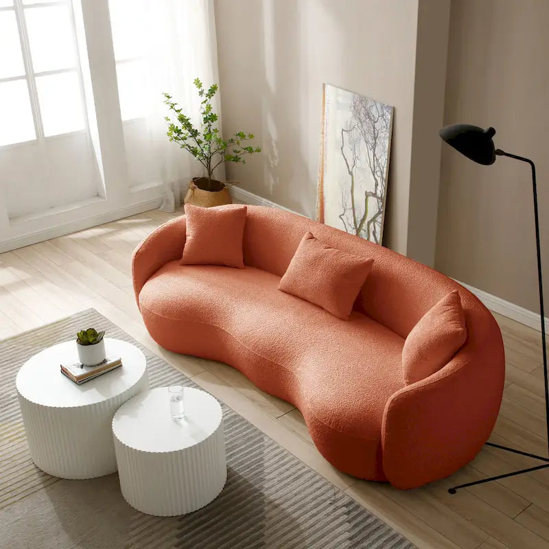 Canapé Moderne Courbe avec Rembourrage Velours Côtelé Bouclé et Coussin Épais