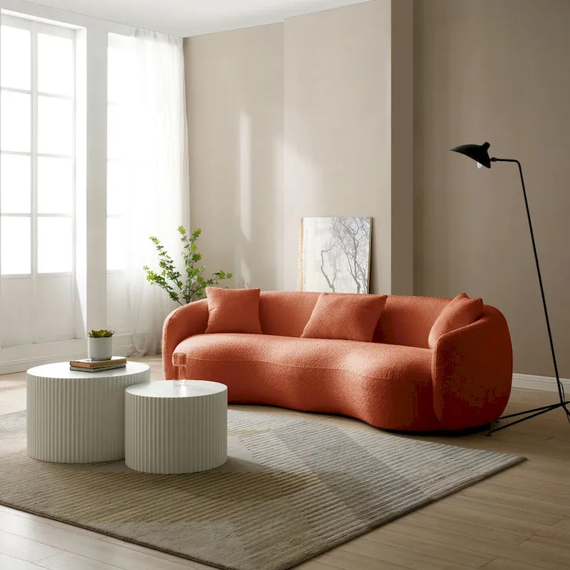 Canapé Moderne Courbe avec Rembourrage Velours Côtelé Bouclé et Coussin Épais