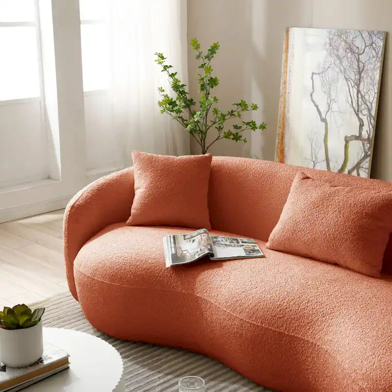 Canapé Moderne Courbe avec Rembourrage Velours Côtelé Bouclé et Coussin Épais