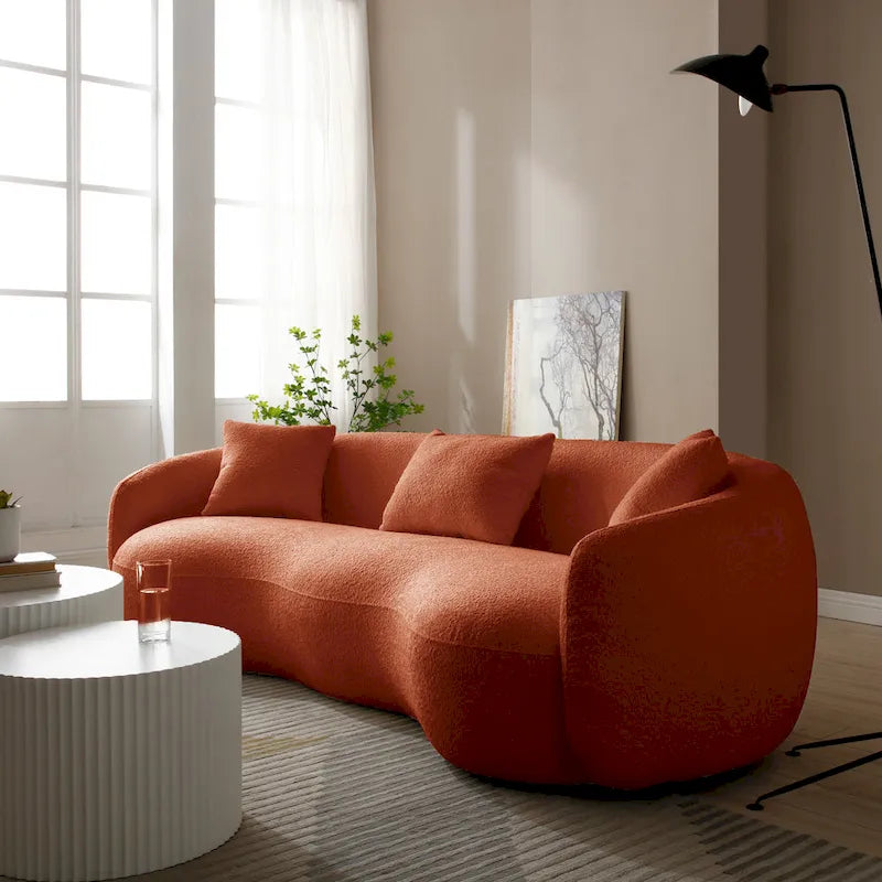 Canapé Moderne Courbe avec Rembourrage Velours Côtelé Bouclé et Coussin Épais