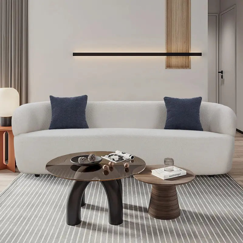 Canapé Moderne Courbe avec Rembourrage Velours Côtelé Bouclé et Coussin Épais