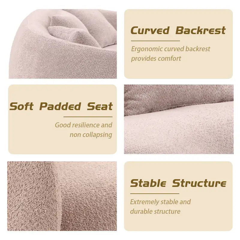 Canapé Moderne Courbe avec Rembourrage Velours Côtelé Bouclé et Coussin Épais