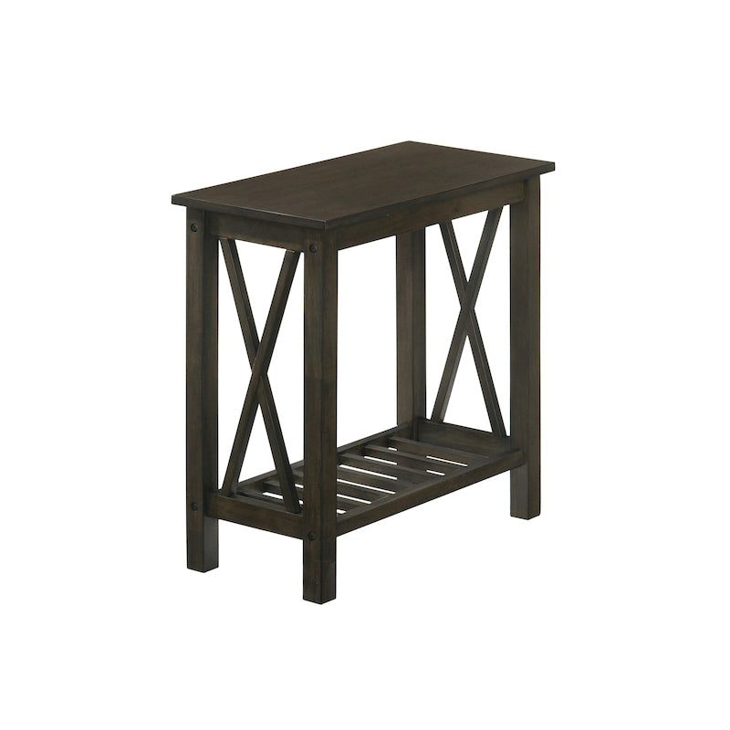 Table d'appoint de ferme avec accents en X, étagère inférieure à lattes en bois MDF