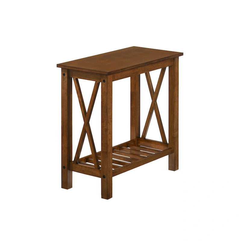 Table d'appoint de ferme avec accents en X, étagère inférieure à lattes en bois MDF