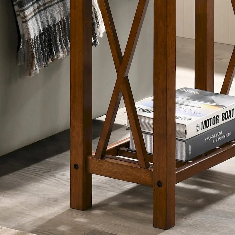 Table d'appoint de ferme avec accents en X, étagère inférieure à lattes en bois MDF