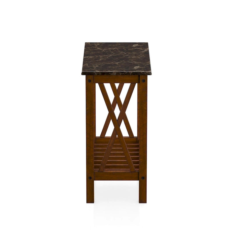 Table d'appoint de ferme avec accents en X, étagère inférieure à lattes en bois MDF