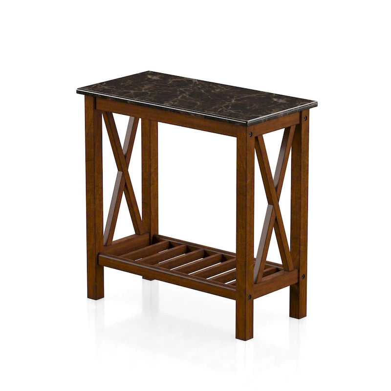 Table d'appoint de ferme avec accents en X, étagère inférieure à lattes en bois MDF