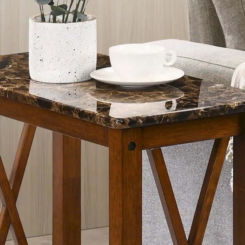 Table d'appoint de ferme avec accents en X, étagère inférieure à lattes en bois MDF