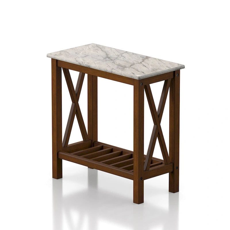 Table d'appoint de ferme avec accents en X, étagère inférieure à lattes en bois MDF