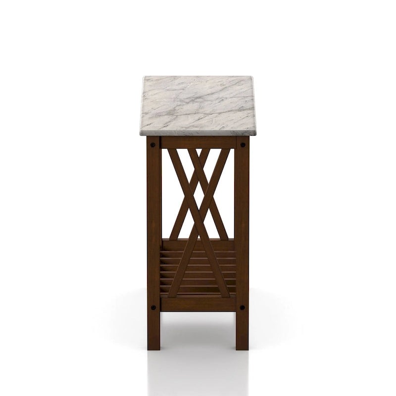 Table d'appoint de ferme avec accents en X, étagère inférieure à lattes en bois MDF