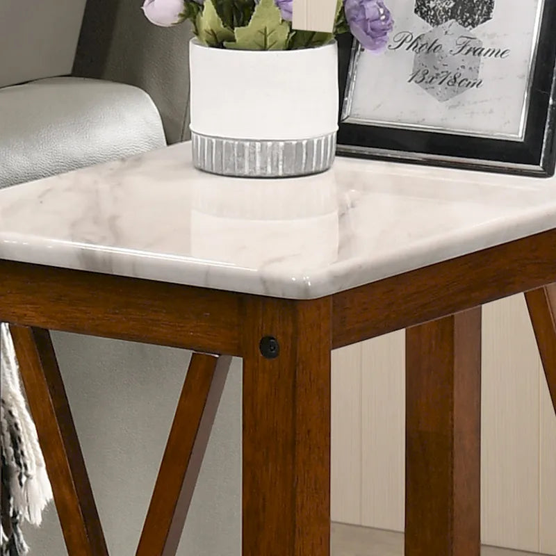 Table d'appoint de ferme avec accents en X, étagère inférieure à lattes en bois MDF