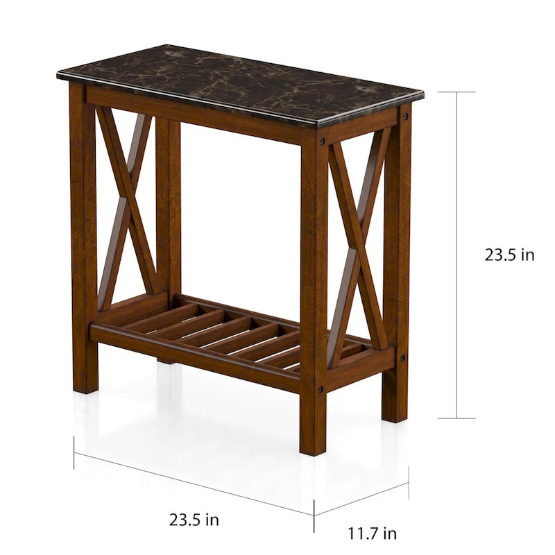 Table d'appoint de ferme avec accents en X, étagère inférieure à lattes en bois MDF
