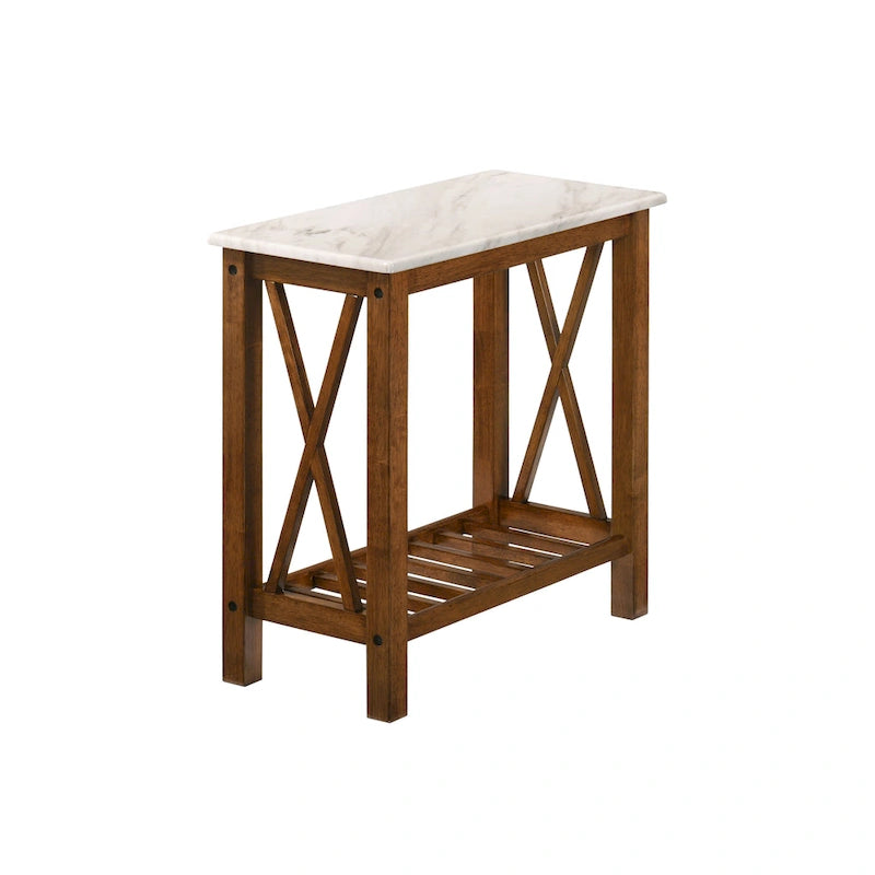Table d'appoint de ferme avec accents en X, étagère inférieure à lattes en bois MDF