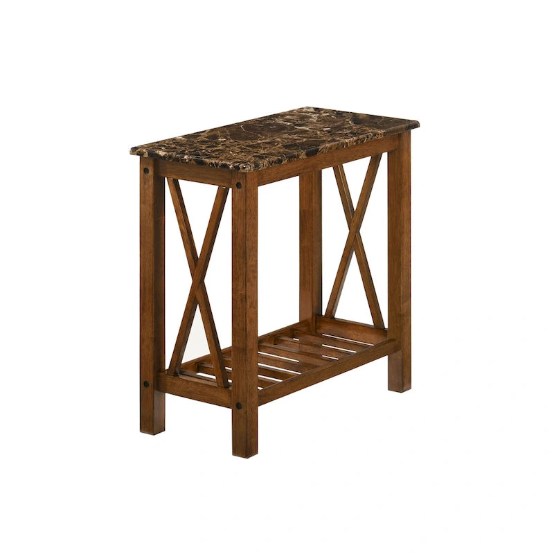 Table d'appoint de ferme avec accents en X, étagère inférieure à lattes en bois MDF
