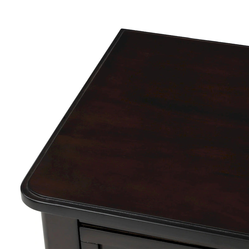 Console étroite trois tiroirs Étagère ouverte Pieds en bois massif vieilli