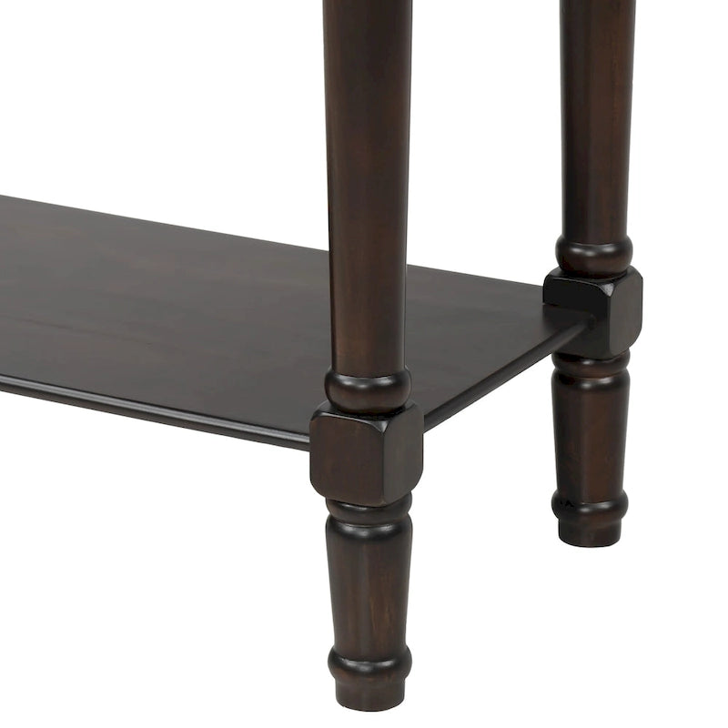Console étroite trois tiroirs Étagère ouverte Pieds en bois massif vieilli