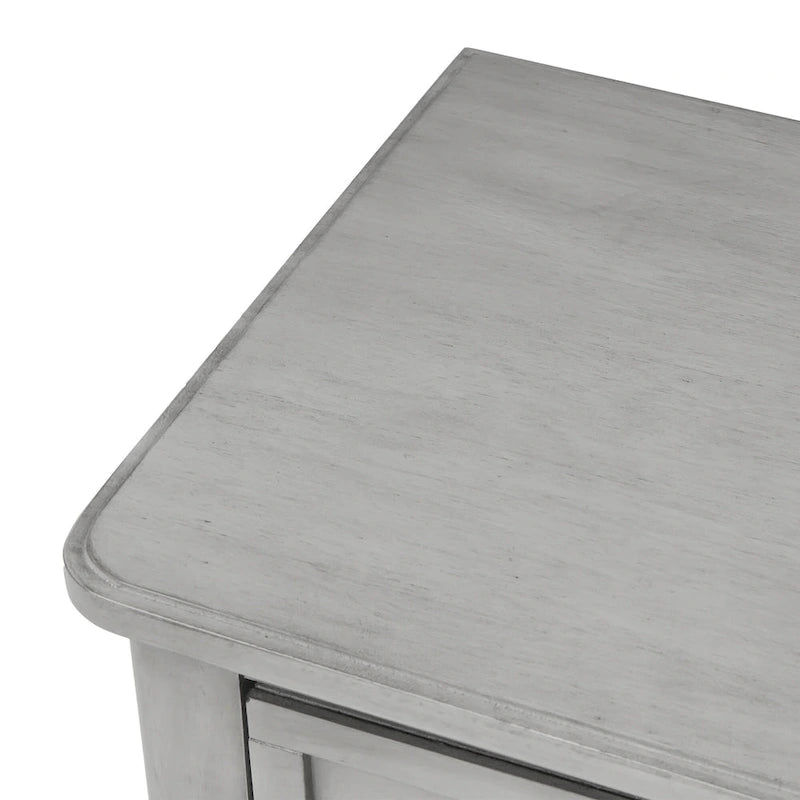 Console étroite trois tiroirs Étagère ouverte Pieds en bois massif vieilli