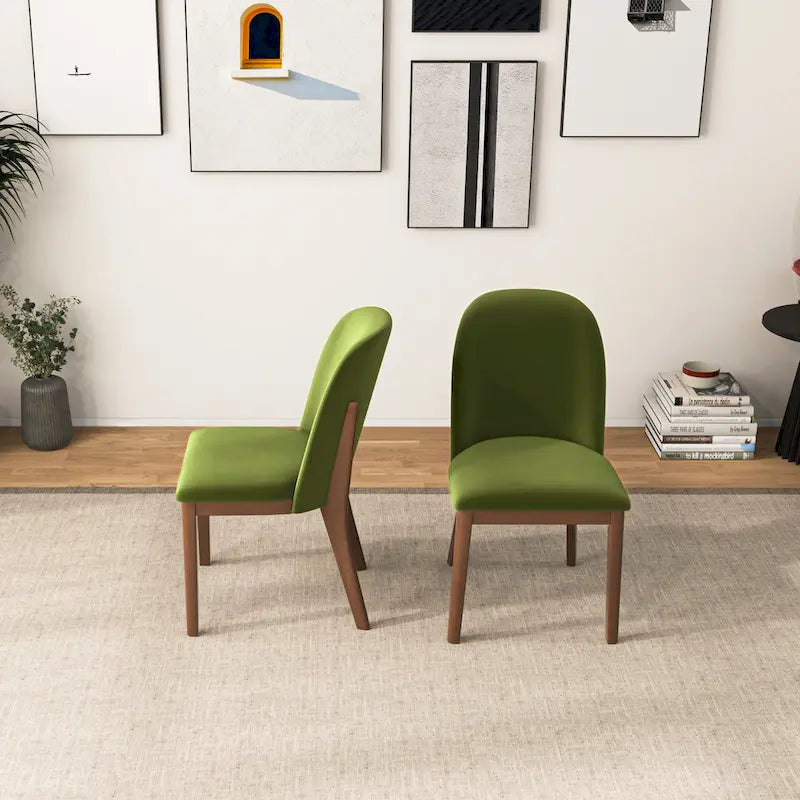 Chaise de salle à manger du milieu du siècle, dossier arqué, sans accoudoirs, pieds en bois massif, velours/lin