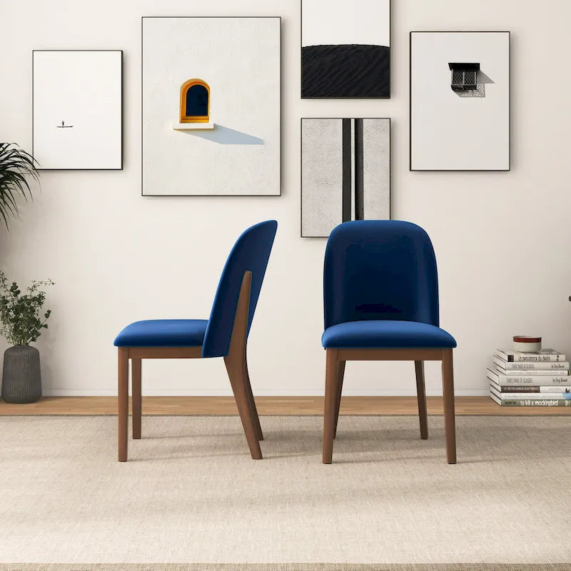 Chaise de salle à manger du milieu du siècle, dossier arqué, sans accoudoirs, pieds en bois massif, velours/lin