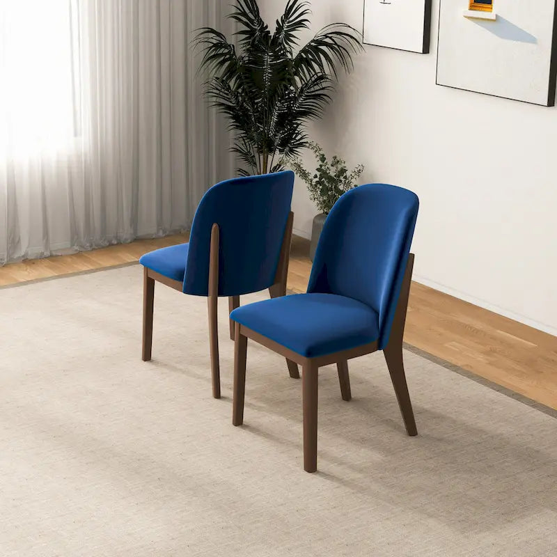 Chaise de salle à manger du milieu du siècle, dossier arqué, sans accoudoirs, pieds en bois massif, velours/lin