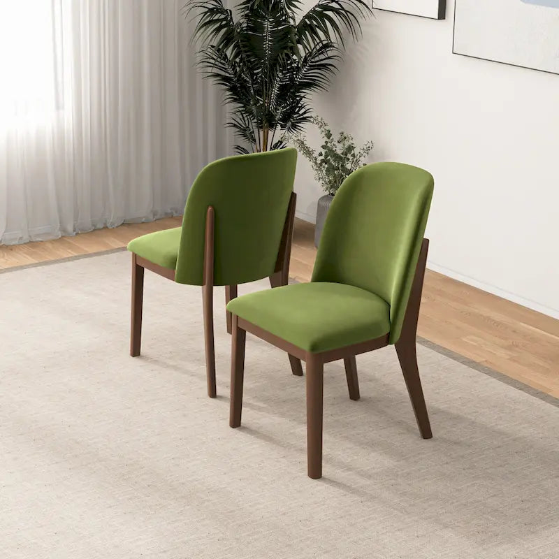 Chaise de salle à manger du milieu du siècle, dossier arqué, sans accoudoirs, pieds en bois massif, velours/lin