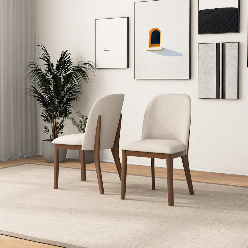 Chaise de salle à manger du milieu du siècle, dossier arqué, sans accoudoirs, pieds en bois massif, velours/lin
