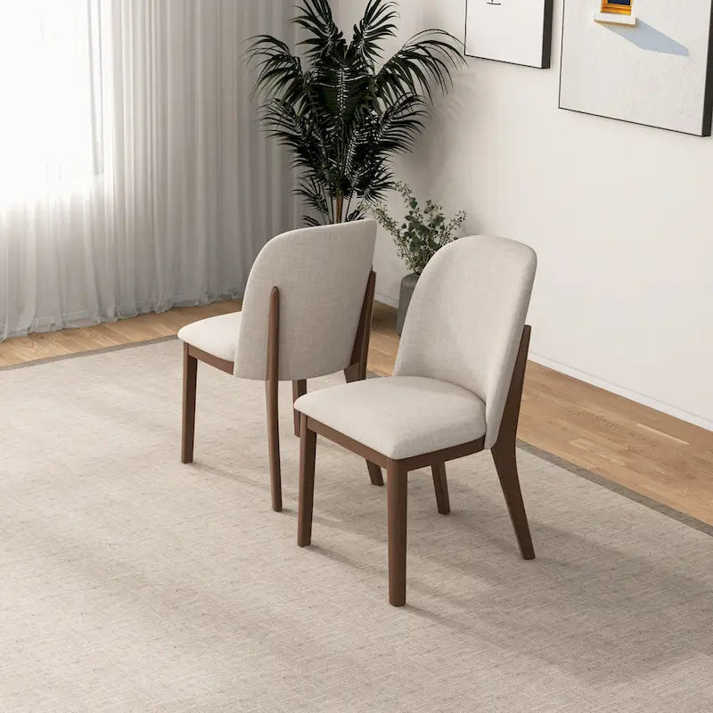 Chaise de salle à manger du milieu du siècle, dossier arqué, sans accoudoirs, pieds en bois massif, velours/lin