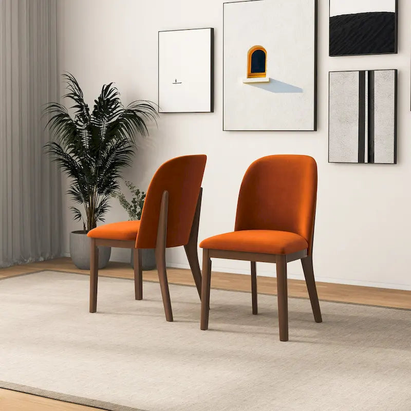 Chaise de salle à manger du milieu du siècle, dossier arqué, sans accoudoirs, pieds en bois massif, velours/lin