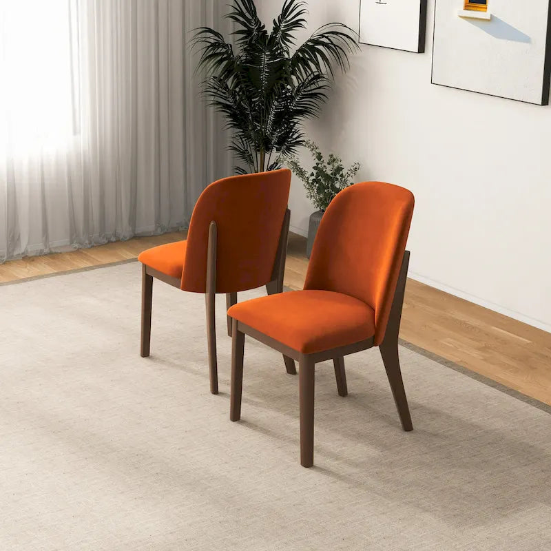 Chaise de salle à manger du milieu du siècle, dossier arqué, sans accoudoirs, pieds en bois massif, velours/lin